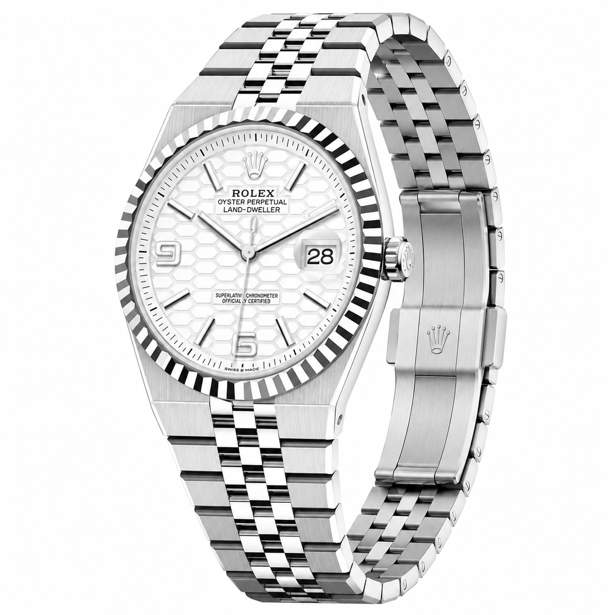 Rolex Land-Dweller 40mm White Rolesor – Honeycomb Dial